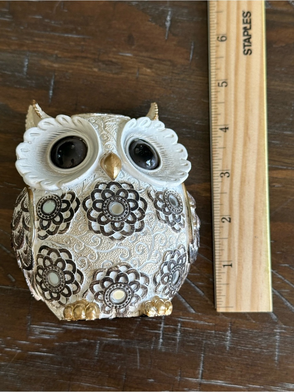 Decorative White & Gold Owl Figurine - Picture 4 of 4